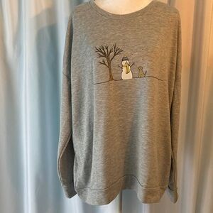 Gray Thin Sweatshirt Winter Snowman and Dog